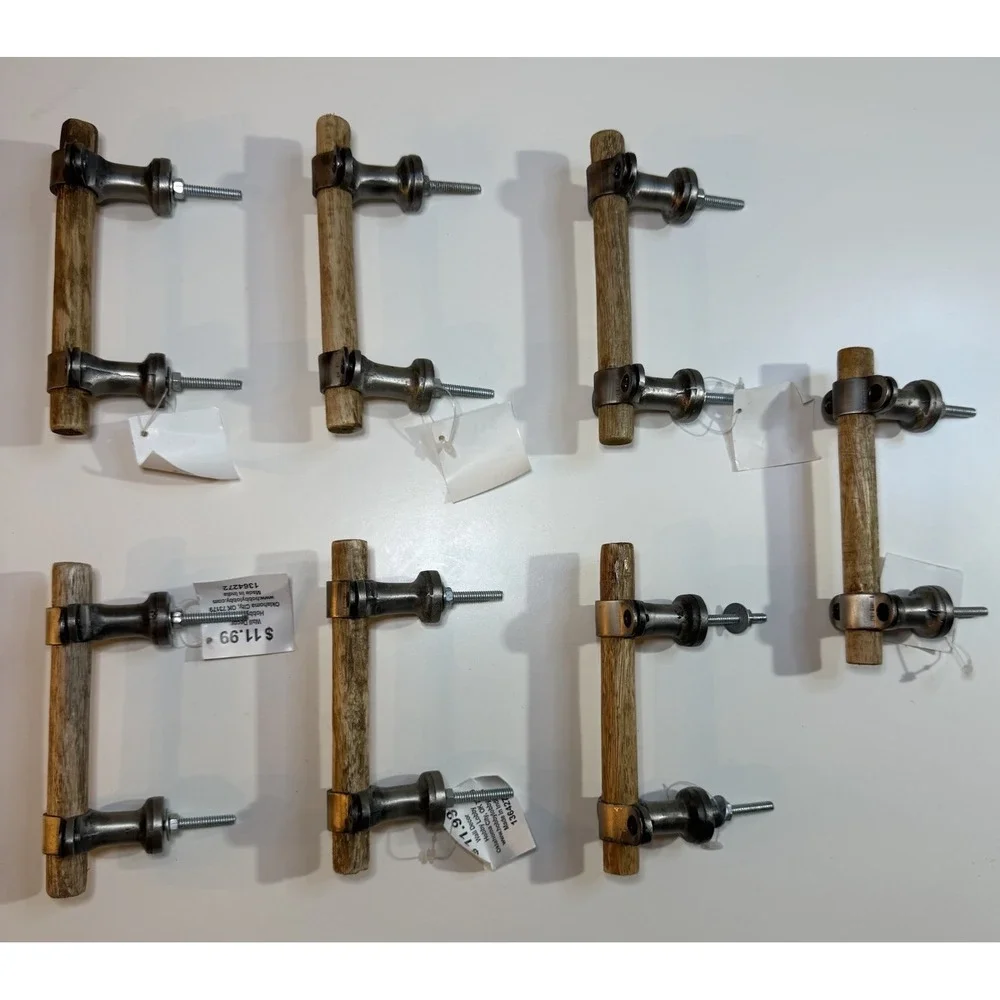 Set of 7 Large Wood & Metal Drawer Pulls 5.5